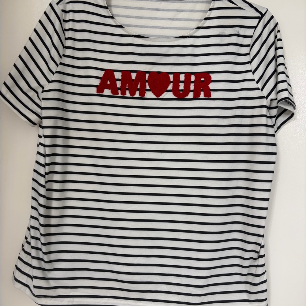Women's Striped Top with Red 'AMOUR' Design